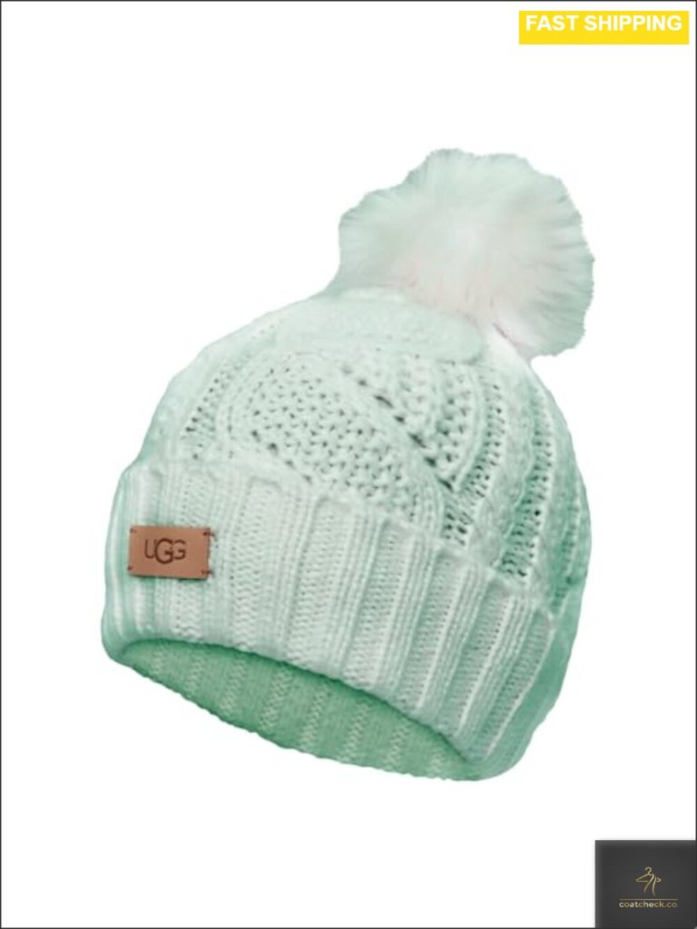 Cable Knit Pom Beanie Acrylic Polyamide Wool Leather Logo Women's Winter Hat
